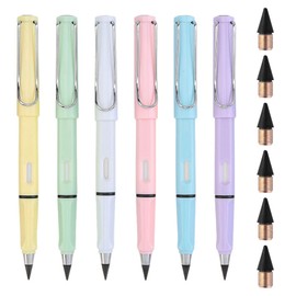 LEEQ 6 x Metal Inkless Pencils - Inkless Pencil with Eraser, Durable Magic Pencils, Magic Pencil with 6 Interchangeable Heads, Inkless Pencils Eternal, for Students Writing