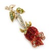 Small Red, Green Austrian Crystal 'Rose' Brooch In Gold Plating