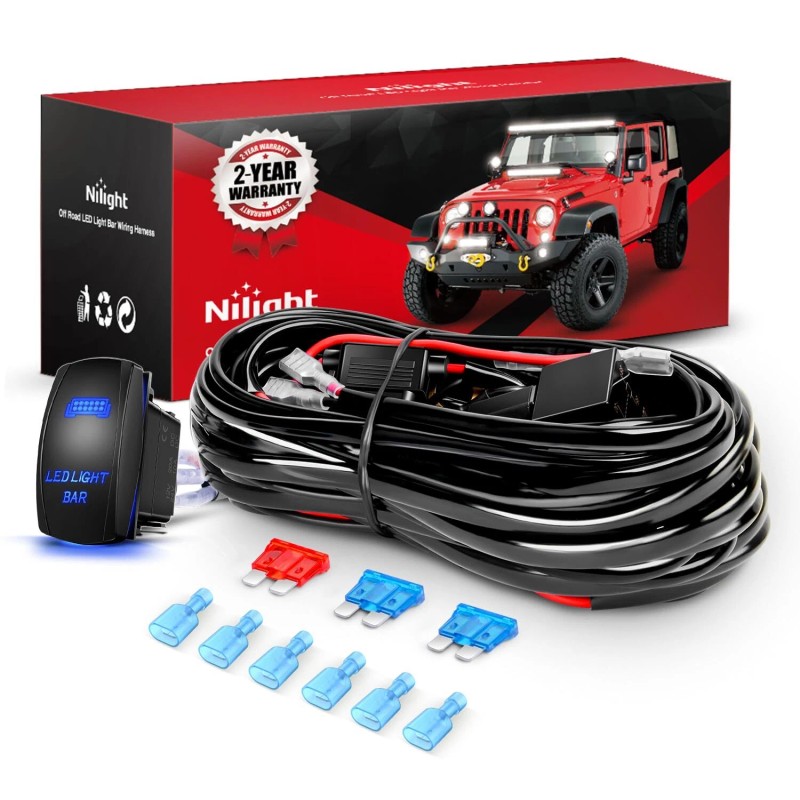 Nilight 16AWG LED Light Bar Wiring Harness Kit 12V On/Off