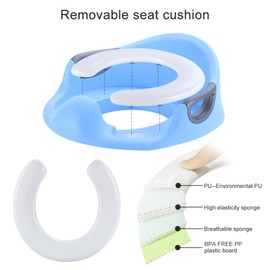 QHYK Toiletten-Training-Sitz, Toiletten Sitz für Kinder, passt auf runde und ovalen Toiletten, gepolsterte Sitzfläche, mit Spritzschutz, sichere rutschfeste Toilettentrainer, blau
