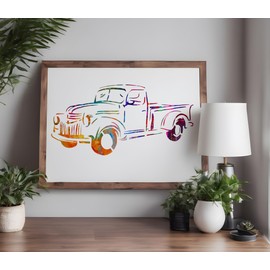 Old Vintage Truck Stencil Number 1 Template Reusable for Painting on Walls, Wood, Arts and Crafts (332) - 8.5 x 11 Inches