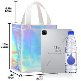 KeerxunBag Rainbow Glitter Reusable Gift Bags Set (12-Pack) - Includes Ribbons, Gift Tags, Thick Cardstock and Red Tissue Paper - 10x4x8 Inches with Handles Festive/Wedding Gift Wrapping Kit