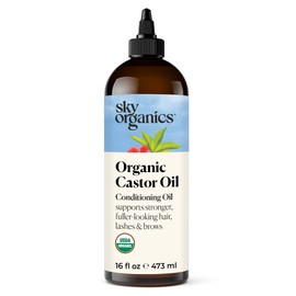 Sky Organics Sky Organics Organic Castor Oil, 100% Pure, Hexane Free, Cold-Pressed to Support Stronger, Fuller-Looking Hair, Eyelashes & Eyebrows,Good for Castor Packs, Navel Oiling, Carrier Oil Use, 16 fl oz