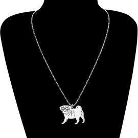 TIZURO Stainless Steel Gold Sliver Plated Cute Pug Dog Necklace Puppy Pets Animals Creative Design Chains Pendant Jewelry For Pug Mom Women Charm Party Gifts (Silver Plated)