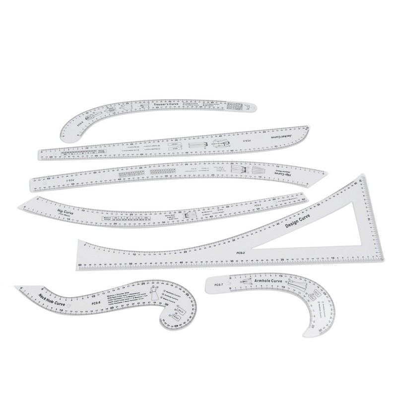7Pcs Sewing Ruler Tailor Set Clear High Accuracy Scale Fashion