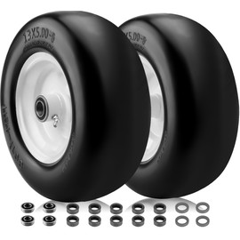 Upgraded 13x5.00-6 Lawn Mower Tires Flat Free, Zero Turn Mower Front Tires for Residential and Commercial, 13x5.0-6 Flat Free Tire and Wheel, 3/4" & 5/8" Bearing, 3.25"-6.6" Center Hub