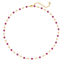 LOLAR RAY Beaded Gold Necklace for Women - 14K Gold Plated Gemstone Colorful Necklaces Summer Beach Boho Choker Beaded Ball Necklace For Jewelry Gift