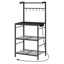MAHANCRIS Bakers Rack with Power Outlet, Microwave Stand with Storage, 4-Tier Coffee Bar Station, Kitchen Bakers Rack with 6 S-Shaped Hooks, for Kitchen, Dining Room, Black BRBK35E01