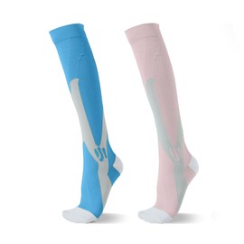 2 pairs of Calf Compression Socks for Women, Knee High Support Circulation Socks for Running, Travel, Flight, Nurse (US, Alpha, Small, Medium, Regular, Regular, Blue + Purple)