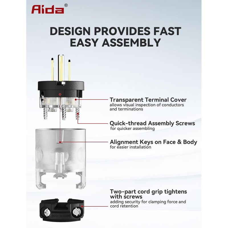 AIDA Lighted Plug and Connector Set, Straight Blade Cord End