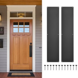GLOKUUCA 2 Pcs Push Door Plate - 4 x 16 Inches Aluminum Door Push Plate Door Kick Plate,1.5mm (1/16 Inch) Thickness,Metal Door Plate with 12 Screws for Door Interior Exterior (Black)