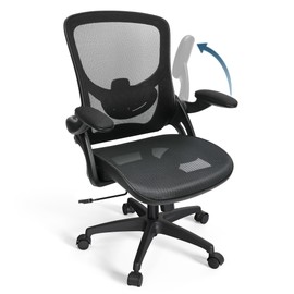KIZECK Mesh Home Office Computer Desk Chair Height Adjustable Lumbar Support with Flip Up Arms Swivel Wheels for Adult, Mid Back, Black