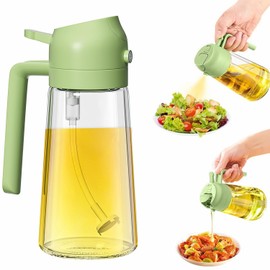 Oil Dispenser for Cooking,2 in 1 Olive Oil Dispenser Bottle for Kitchen,17oz/500ml Premium Glass Oil Bottle,Food-grade Oil Mister for Air Fryer,Salad,Frying,BBQ (Green)