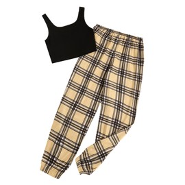 SOLY HUX Girl's 2 Piece Outfits Letter Crop Top and Pant Sets Cute Clothes Fashion Black Beige Multi 10 Years