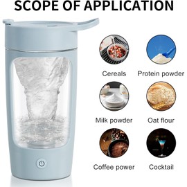 Botella de coctelera eléctrica, botellas de licuadora, fabricada con Tritan – última intervensión de BPA – Taza mezcladora portátil/USB recargable para batidos de proteínas y batidos de reemplazo de comidas, 22 onzas (azul)