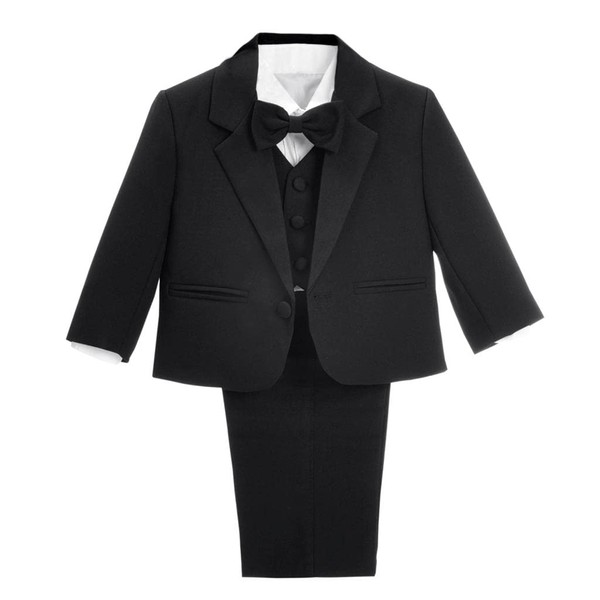 Lito Angels Boys 5 Piece Formal Gentleman Clothing Tuxedo Set Without Tail Evening Wedding Ceremony, Black