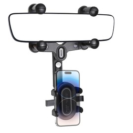 Wogomz Rear View Mirror Phone Holder for Car, 360° Rotatable Retractable Car Rearview Mirror Cell Phone Holder, Multifunctional Phone Mount Clip for Most Smartphones & Vehicles