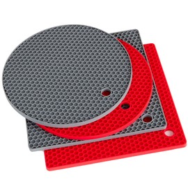 Trivet Mats, Silicone Pot Holders for Hot Pan and Pot Pads. Heat Resistant Counter Mats for Tables, Countertops, Spoon Rest and Large Coasters, 4 Pack Color Gray & Red