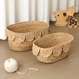 Weysat 2 Sets Scalloped Baskets Baby Diaper Caddy Organizers Scalloped Edge Toilet Paper Organizer Baskets Hand-woven Wicker Nursery Storage for Toilet Storage Shelf Table Baby Shower Gifts, 2 Sizes