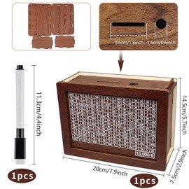 Wooden Money Box with Numbers Checks, Piggy Bank, Reusable Money Box, Retro Money Box, Storage Box, Wooden Money Box with Savings Target, Money Box 10,000 Euro for Adults and Children