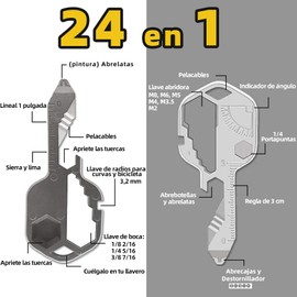 NINOMO 24 en 1 Llavero Multiherramienta, Herramienta de Bolsillo con Taladro, Destornillador, Lima, Abrebotellas, Llave Inglesa, Regla y Función de Llave Inglesa, Buena Elección como Regalo