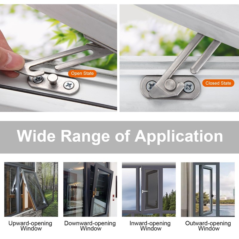 4 Pairs UPVC Window Restrictor Hook, Window Security Lock Stainless