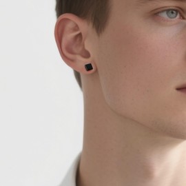 TGNEL Square Black Mens Earrings Titanium, Fashion Geometric Hypoallergenic Stud Earring for Men Sensitive Ears Polished