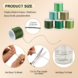 PandaHall Embroidery Thread 6 Rolls 0.4mm Metallic Embroidery Thread 6 Ply Green Beading String Sewing Thread for Staining Quilting Friendship Bracelet Jewelry Making