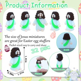 32 Pcs Little Jesus Figures Easter Mini Rubber Jesus Toys to Hide and Seek, Little Pocket Jesus Miniatures Religious Party Favors Baptism Gifts Sunday School Easter Egg Stuffers (Light Green)