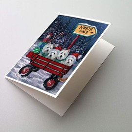Caroline's Treasures PPP3227GCA7P Westie Christmas Red Wagon Greeting Cards and Envelopes Pack of 8, 7 x 5, multicolor