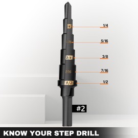 KSEIBI #2 HSS Step Drill Bit Set 3/16-1/2" with 3/8 Shank - Black Oxide Finish for Metal, Wood, Plastic Drilling - Durable, Precision Multi-Sized Bits with 3-Flat Shank 575040