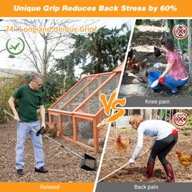 Rypet Chicken Poop Scooper & Rake 2-in-1, 10 inches Metal Chicken Coop Scooper with Adjustable Stainless Steel Handle (36" to 74"), Durable Sand Sifting Litter Shovel for Chicken Coops Farm Animal