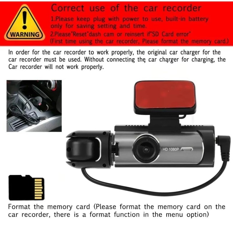 Dash Cam Front & Rear, Cardvr Video Dash, 1 Count