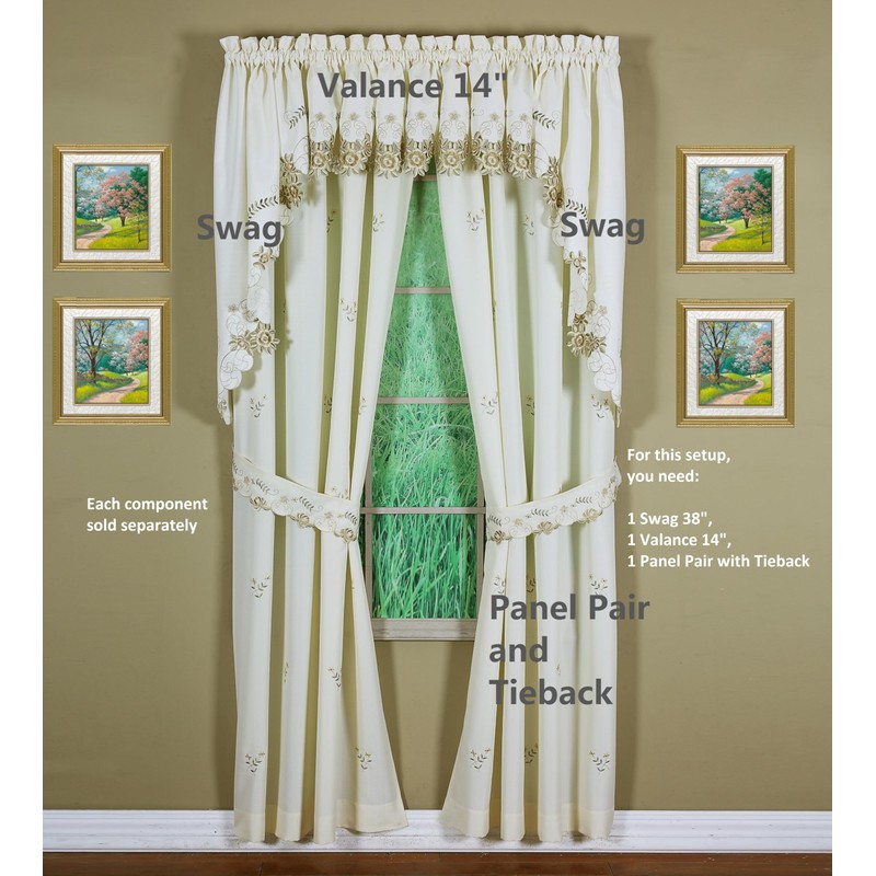 Today's Curtain Verona Reverse Embroidery Panel Pair and Tiebacks, 63",