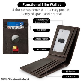 doeboe Airtag Wallet Men, Wallet for Men with Airtag Holder, Genuine Leather Credit Card Wallet, Bifold Slim Wallet for Air Tag GPS Tracker, RFID Minimalist Front Pocket Wallet [No Airtags]
