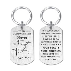 Yobent To My Goddaughter Gifts, Never Forget That I Love You Goddaughter Mothers Day Birthday Keychain for Birthday Graduation Wedding