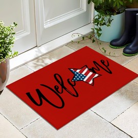 Independence Day Patriotic Star Welcome Doormat 29x17 Inch Polyester Indoor Outdoor Floor Rug with Non-Slip Rubber Backing Perfect for Memorial Day & 4th of July Decorations,Entrance, Home Décor