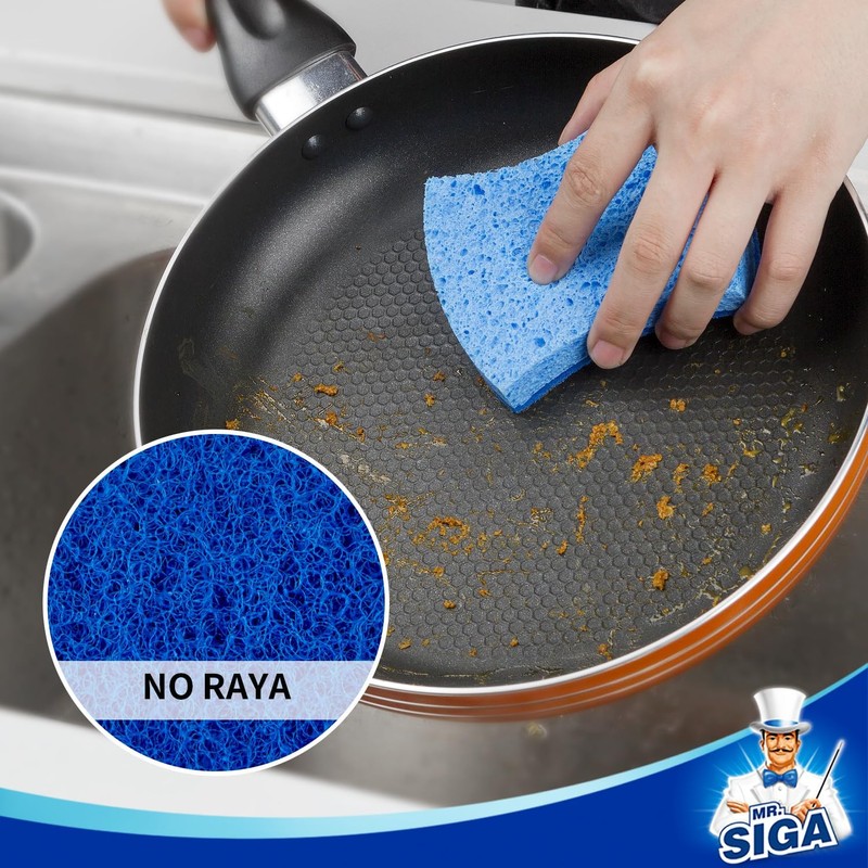 MR.SIGA Esponja Exfoliante de celulosa antiarañazos para Cocina, Doble Cara,