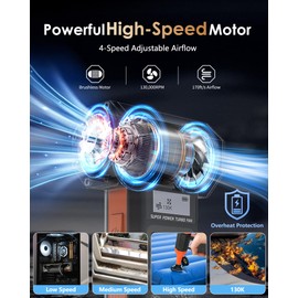 Electric Air Duster - OVVGO Compressed Air Duster Cordless Air Blower Rechargeable, 130000RPM 4-Gear Adjustable Dust Blower with LED Light Portable Duster for Cleaning Computer Keyboard Car Outdoor