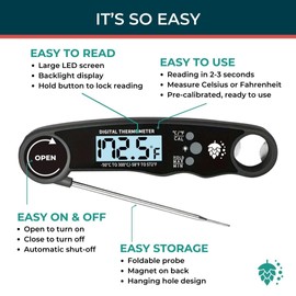 Cathy Yoder's Meat Thermometer Digital, Instant Read Food Thermometer for Cooking in Air Fryer Oven, BBQ, Grill & Baking. Measure Internal Temperatures Probe Easy Display Kitchen Grilling Accessories