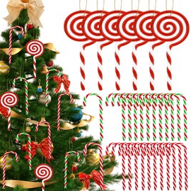 MWZEAUL Christmas Decoration Tree Decorations, 30 Pieces Red Green Candy Canes Christmas Tree Decoration Made of Acrylic, Candy Cane Christmas Tree Pendant with Cord, Christmas Tree Decoration Pendant