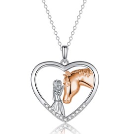 ITESSY Horse Necklace for Girls, Horse Jewellery Gifts for Women Teenage Girls | S925 Sterling Silver Girl and Horse Pendant Necklace for Girls Horse Lovers, Horse Gifts for Girls, Rose Gold