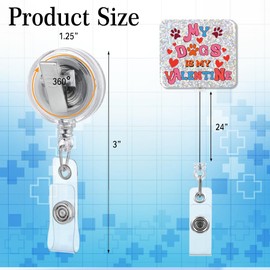 PUVOXHO My Dogs is My Valentine Funny Glitter Badge Reel, Retractable Badge Holder with Alligator Clip for Doctor Nurse Coworker Nursing Student, Valentine's Day Birthday Gifts for Dog Lover Friend