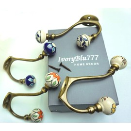 Set of 4 x Assorted Vintage Style Shabby Chic Ceramic Hook Door Coat Hooks by Ivoryblu777