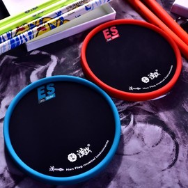 漢 Han Flag ES6 6 Inch Drum Pad - Black with Red and Blue Options, Ideal for Various Drumming Styles - Color: Black Pad with Blue Rim