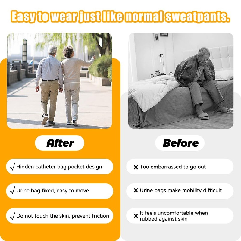Urine Bag Pants for Men/Women, Incontinence Care Trousers, Catheter Leg
