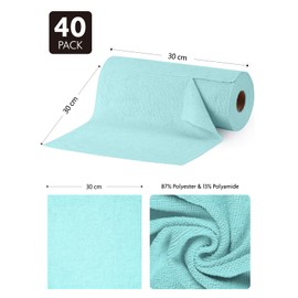 Fantasticlean Microfibre Cleaning Cloth Roll with 40 Pieces, Tear-Off Cleaning Cloths, Reusable Lint-Free Cloths, Tea Towels, 30 x 30 cm, Blue