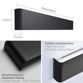 Aipsun 43.3in/40W Modern Black Vanity Light Fixtures LED Bathroom Wall Light Up and Down Bathroom Lighting Fixtures Neutral White 4000K