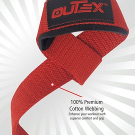 Outex Lifting Wrist Straps for Weightlifting, Gym, Powerlifting, Deadlifts, Bodybuilding, Workout, Strength Training - Premium Cotton with Neoprene Pad (Red)