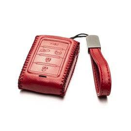 Vitodeco Genuine Leather Smart Key Fob Case Compatible with Jeep Wagoneer, Jeep Grand Wagoneer, Jeep Grand Cherokee 2022-2025 (5-Button, Red)